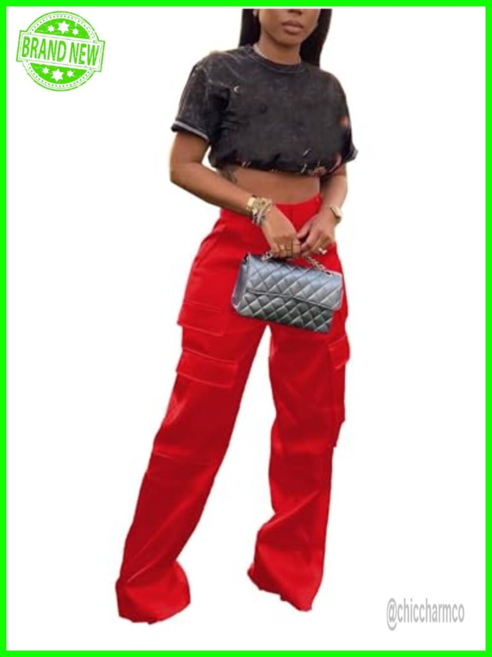 Satin Wide Leg Cargo Pants High Waisted Dressy Loose Fit Trousers for Work